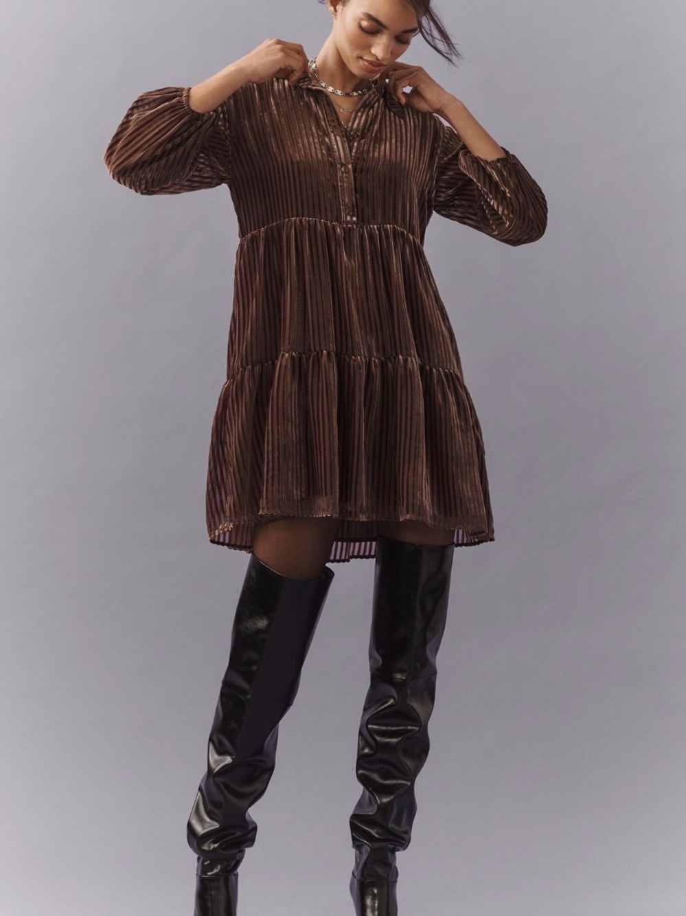 Anthro x Maeve Bettina Shirt Velvet Tier Dress
